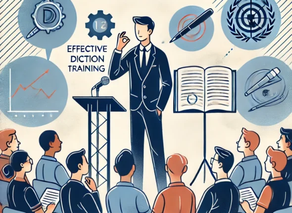 DALL·E 2024-10-17 23.29.39 - An illustration showing a person giving a public speech with confidence. The setting is a classroom or auditorium, and the speaker is using clear gest